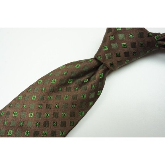 Kiton Walnut Brown Emerald Green Seven Fold Silk Tie Made in Italy NEW